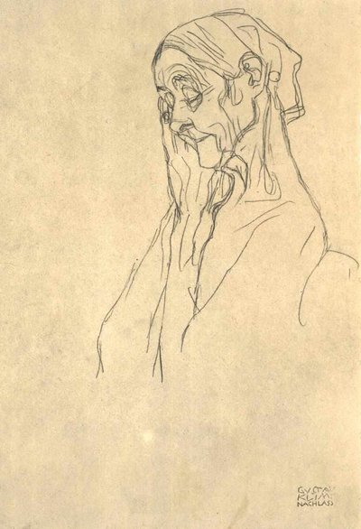 Head of an Old Woman Facing Left by Gustav Klimt